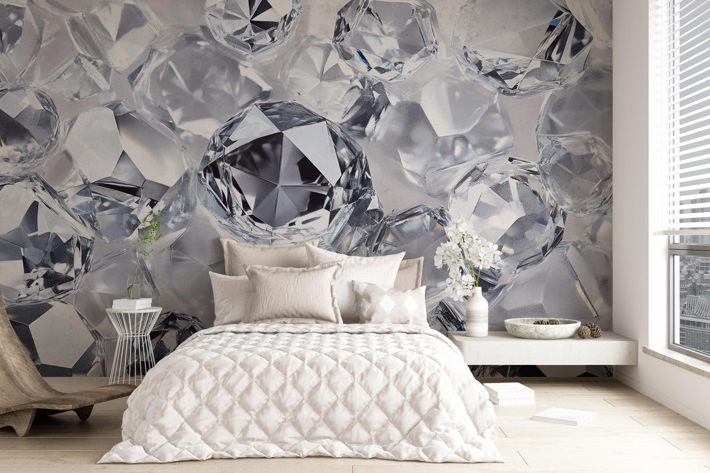 Luxury Diamond Wall Mural – 3D Crystal Gem Wallpaper for Bedroom Decor, Glamorous Statement Wall Art, Elegant Modern Home Accent Vn546