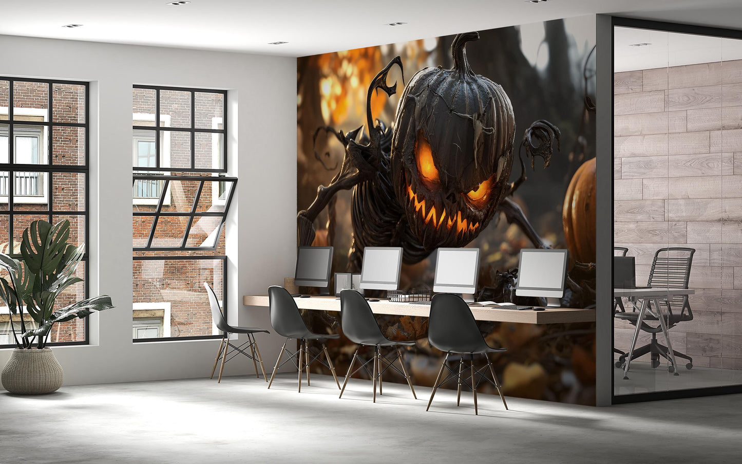 Evil Pumpkin Monster Wall Mural – Creepy Halloween Horror Office & Home Décor Vn794