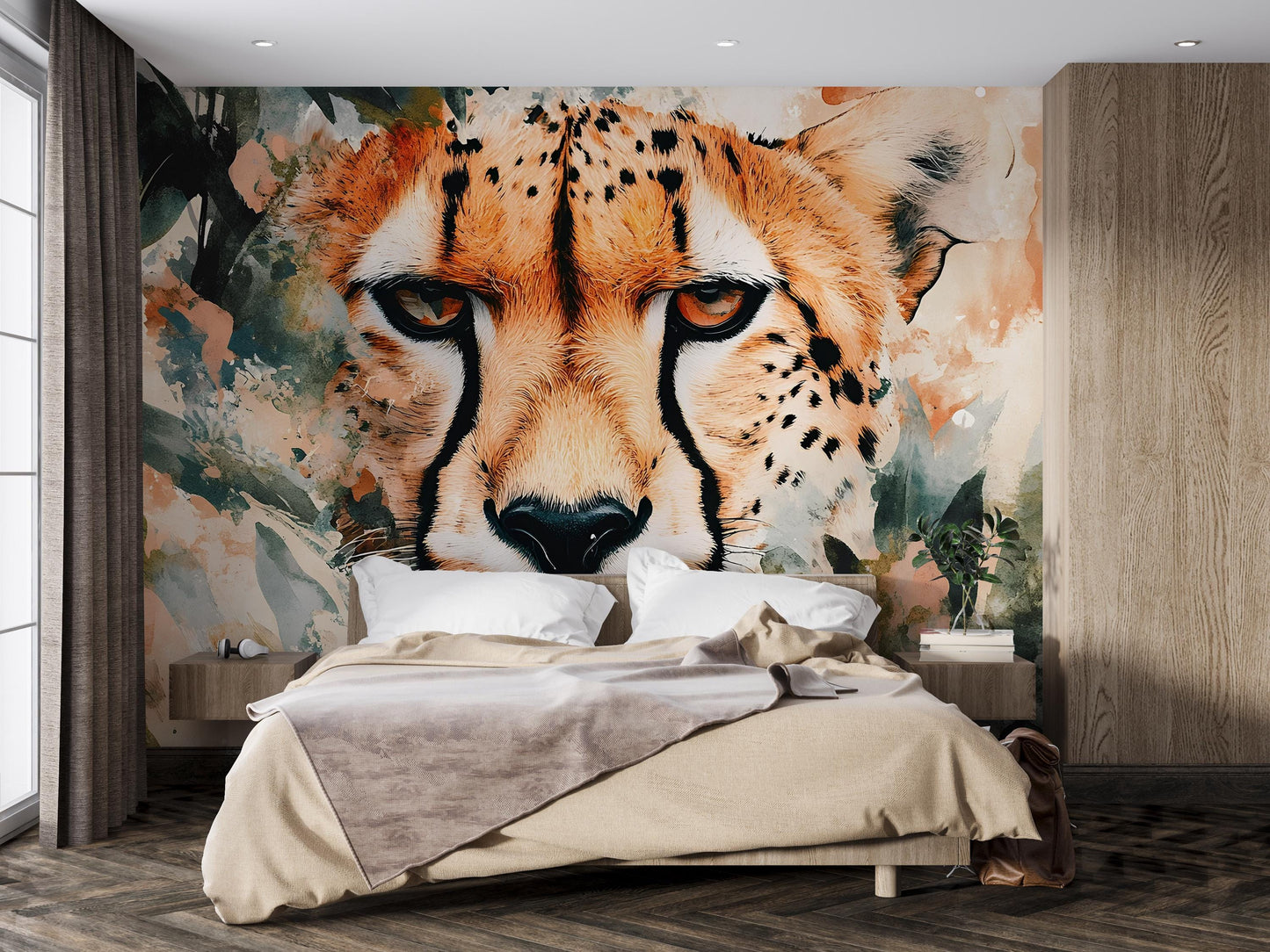 Cheetah Wall Mural for Bedroom – Safari Big Cat Wallpaper – Bold Jungle Animal Art – Modern Nature Decor for Accent Wall Vn534