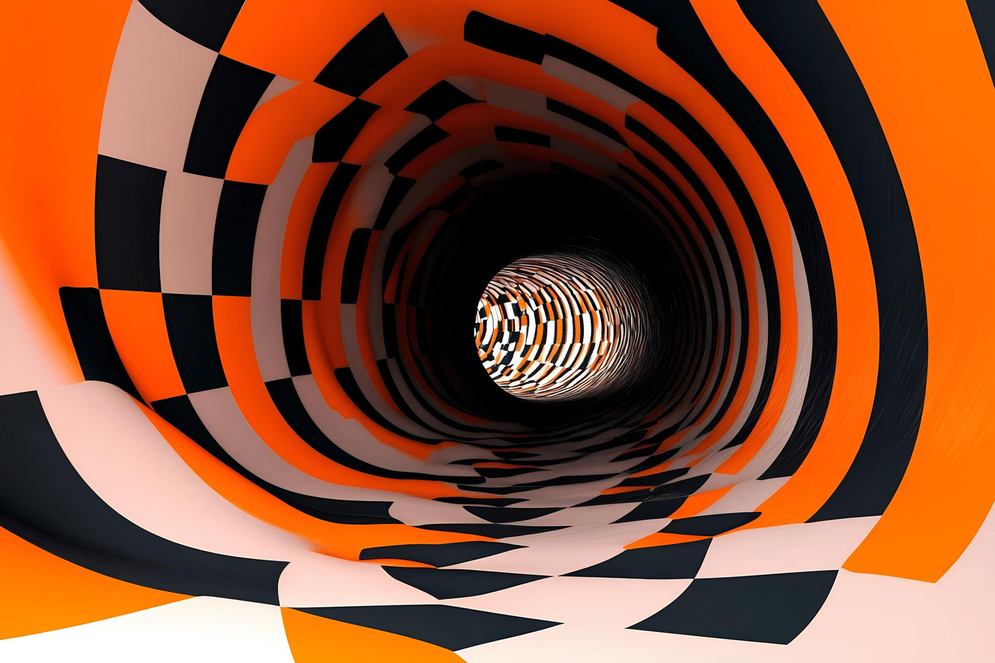 3D Tunnel Wall Mural – Optical Illusion Checkered Abstract Wallpaper Vn900