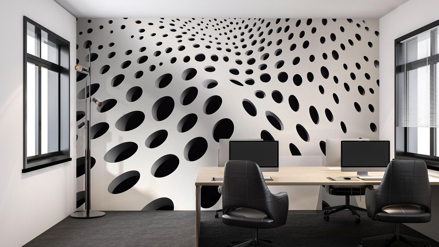 3D Geometric Wall Mural – Black and White Optical Illusion Wallpaper, Modern Accent Wall for Office or Home Vn849