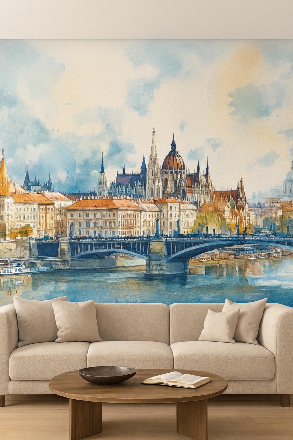Budapest Parliament Wall Mural – Hungary Watercolor Cityscape Wallpaper Vn937
