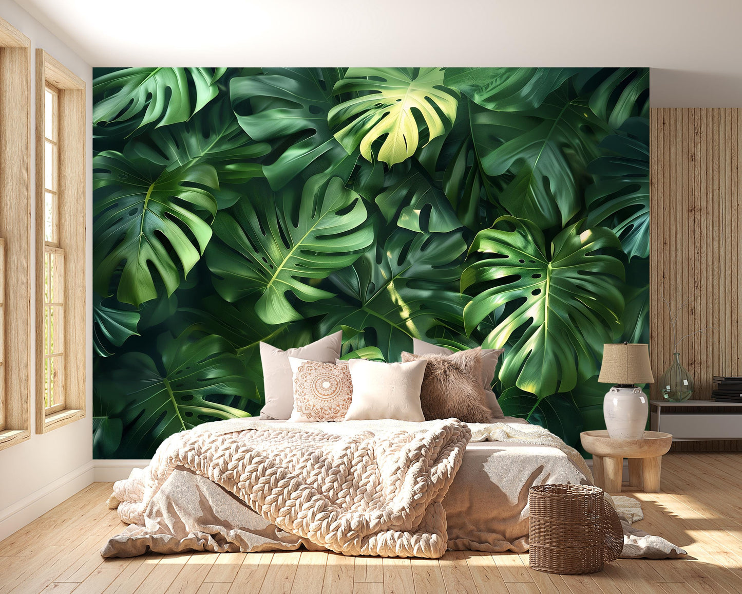 Monstera Leaf Wall Art – Tropical Jungle Greenery Print, Botanical Nature Decor for Living Room, Bedroom or Office Vn1061