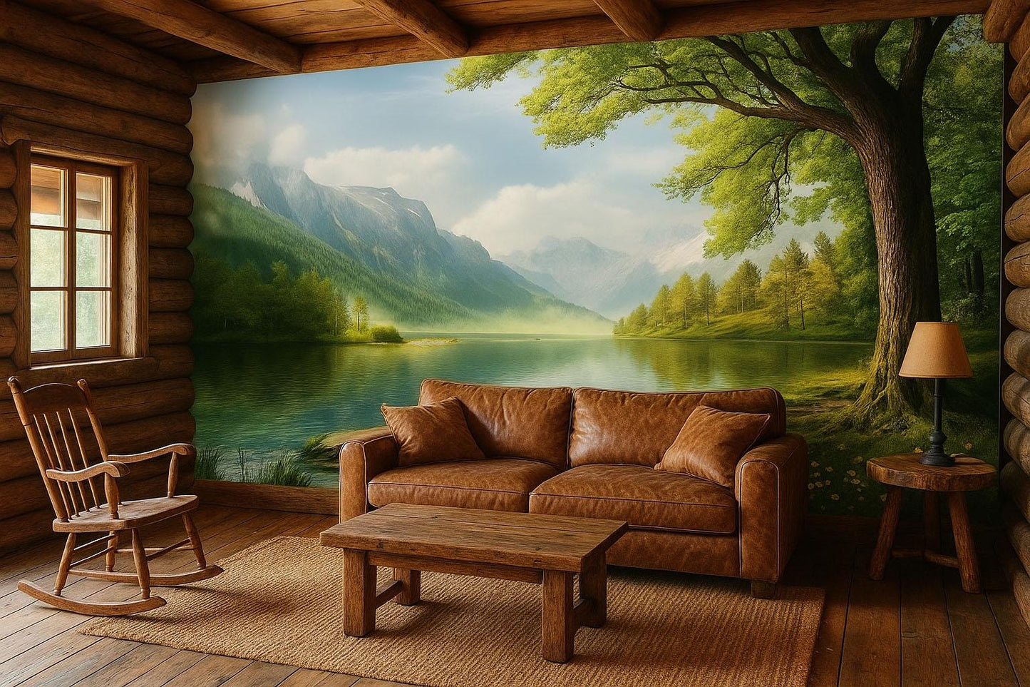Mountain Lake Wall Mural – Scenic Nature Forest Landscape Wallpaper Vn824
