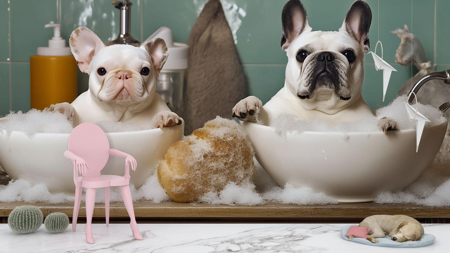 French Bulldog Bath Art Print - Cute Dog Bathroom Decor, Whimsical Pet Wall Art, Funny Puppy Poster Gift for Dog Lovers Vn679