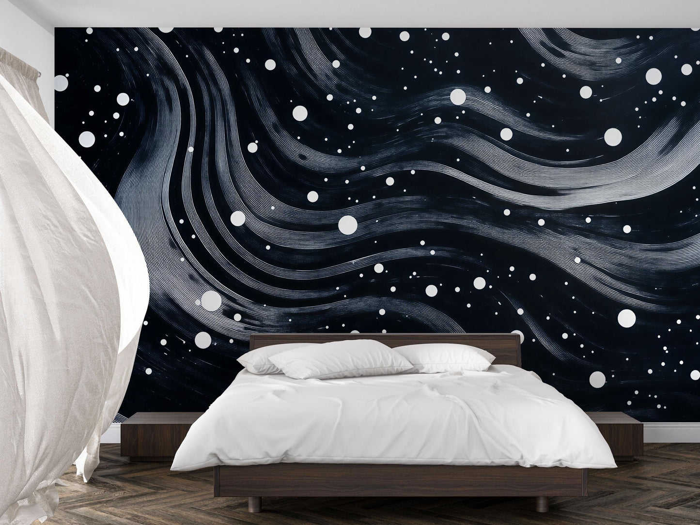 Black Galaxy Wall Mural – Modern Space Starry Night Wallpaper Vn840