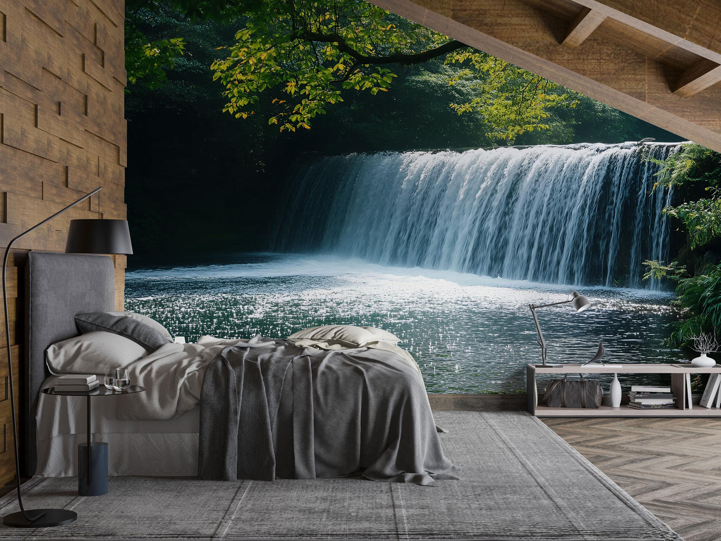 Waterfall Wall Mural Bedroom Decor | Nature-Inspired Removable Wallpaper | Scenic Forest Waterfall Backdrop Vn700