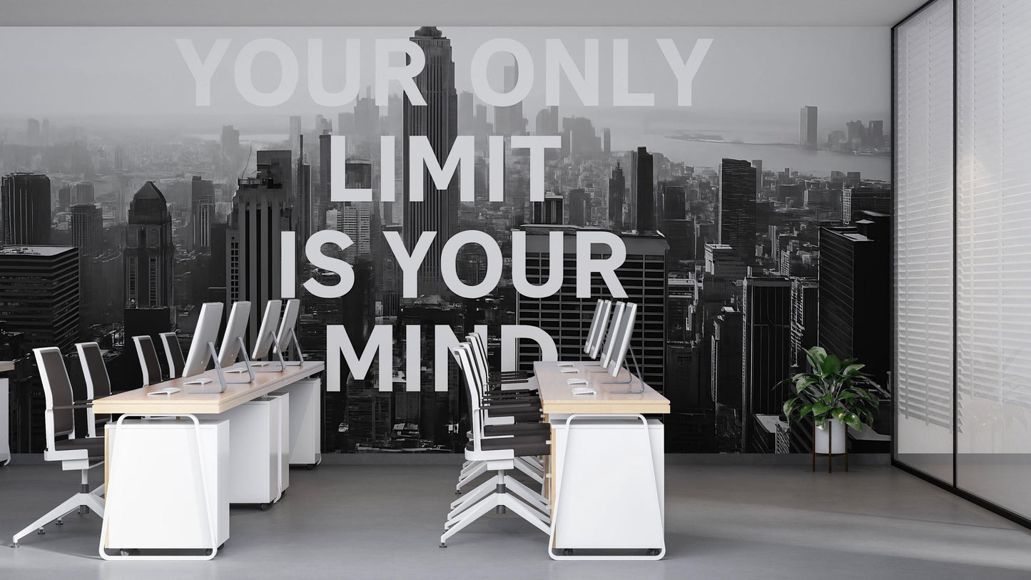 Motivational Office Wall Mural – Your Only Limit Is Your Mind Quote – Manhattan Night Lights Wallpaper Vn893