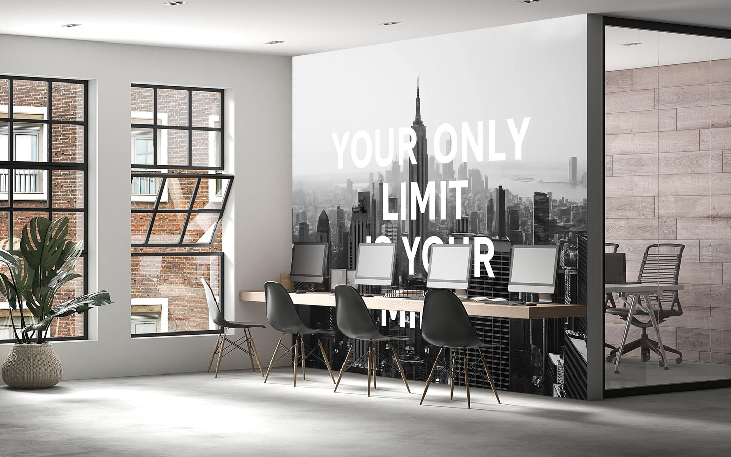 Motivational Office Wall Mural – Your Only Limit Is Your Mind Quote – Manhattan Night Lights Wallpaper Vn893