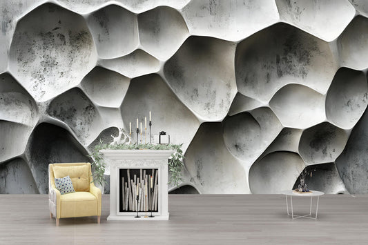 3D Geometric Wall Mural | Abstract Concrete Texture Wallpaper | Modern Accent Wall Art Vn658