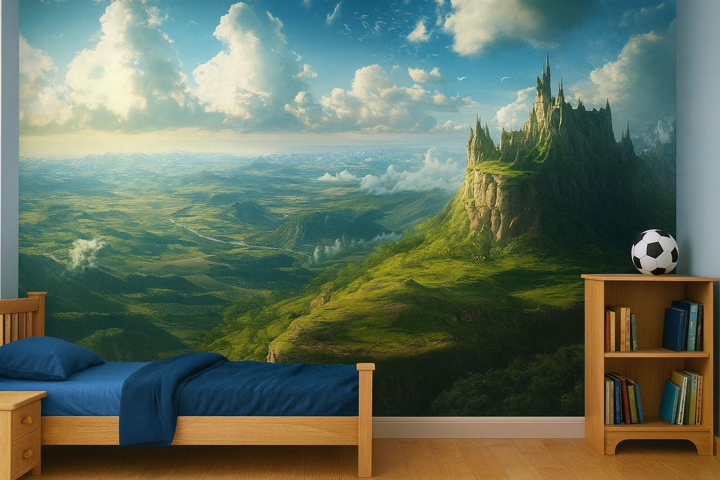 Fantasy Castle Wall Mural – Enchanted Kingdom Wallpaper, Magical Landscape Accent Wall for Kids Room or Bedroom Vn866