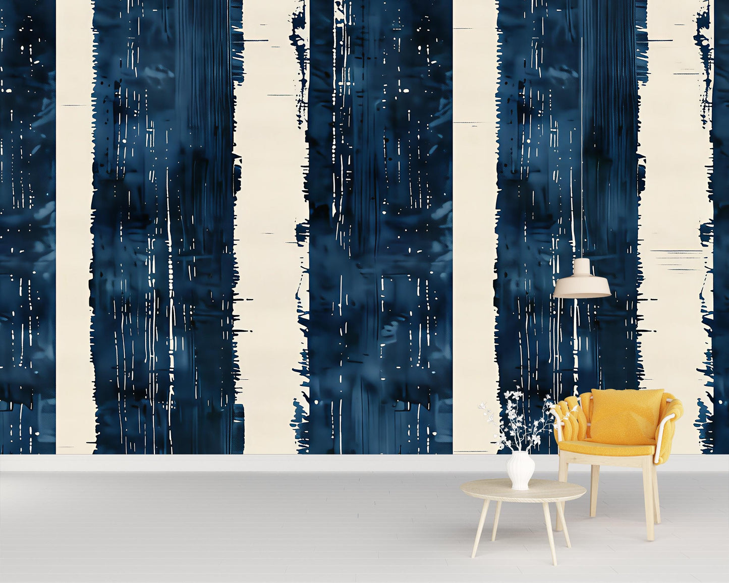 Navy Blue Striped Wallpaper | Modern Abstract Wall Mural | Bold Statement Wall Art Vn1032