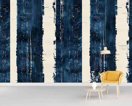 Navy Blue Striped Wallpaper | Modern Abstract Wall Mural | Bold Statement Wall Art Vn1032