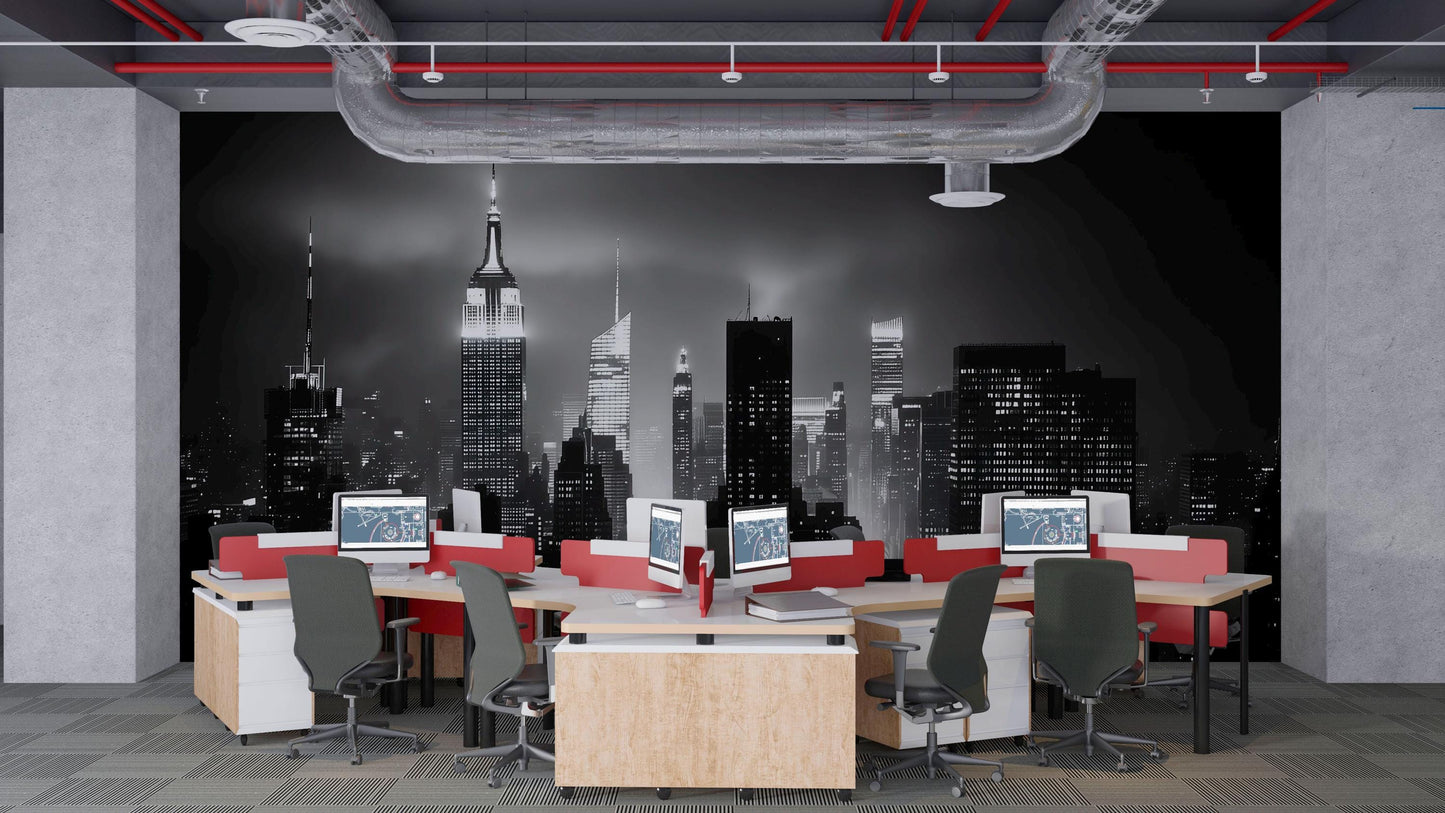 NYC Skyline Wall Mural – Black White Empire State Wallpaper, Modern City Decor Vn887