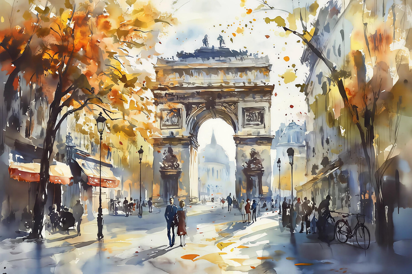 Arc de Triomphe Wall Mural – Paris Watercolor Landmark Wallpaper Vn936