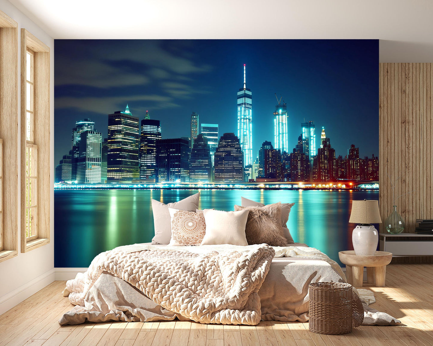 NYC Night Skyline Wall Mural – Manhattan City Lights Wallpaper Vn891