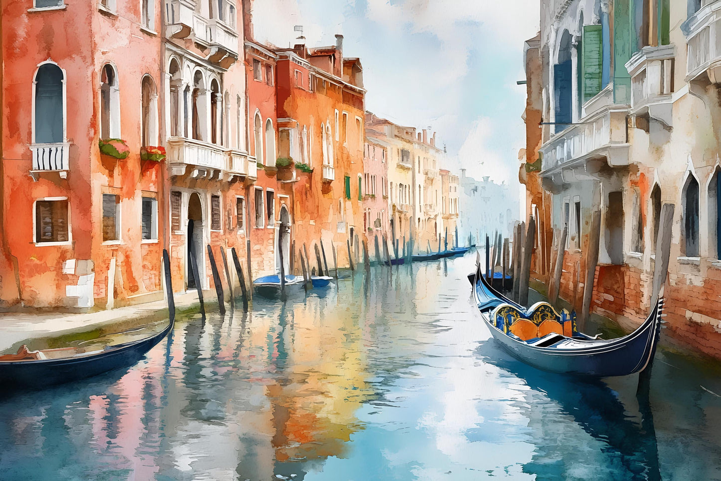 Venice Canal Gondola Wall Mural – Watercolor Italy Wallpaper Vn919