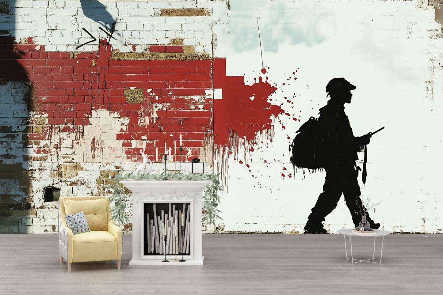 Urban Graffiti Wall Art Mural | Street Art Silhouette Print | Modern Industrial Decor for Living Room or Office Vn738