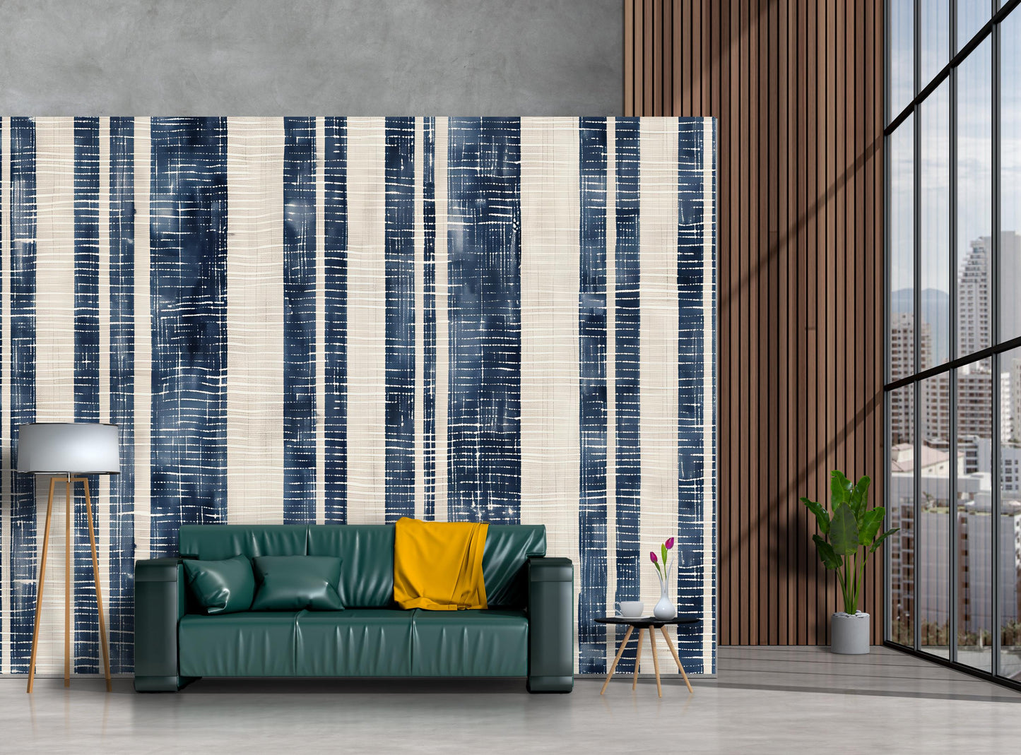 Navy Blue Striped Wallpaper | Modern Coastal Wall Mural | Vertical Stripe Wall Decor Vn1030