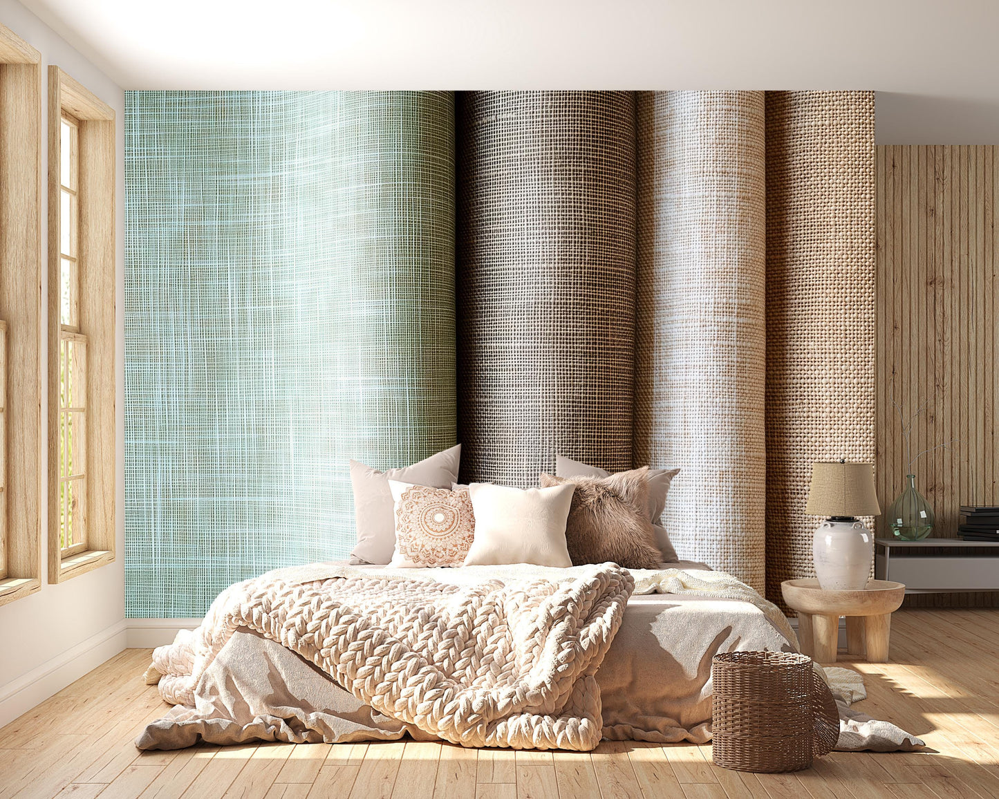 Neutral Textured Wallpaper – Linen Grasscloth Style Wall Covering Wall Art Vn1003