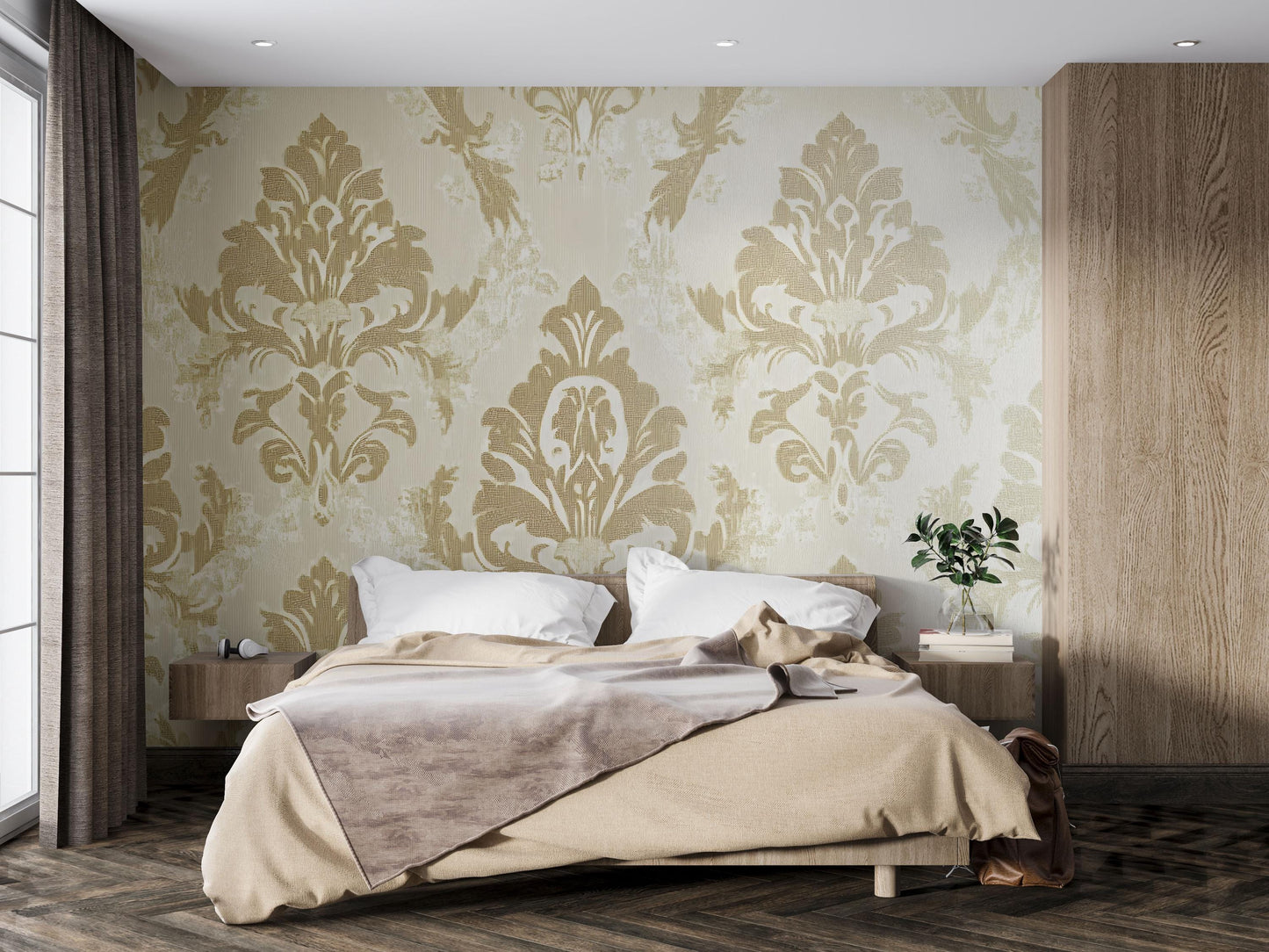 Modern Minimalist Floor Bed with Semi-Circle Headboard | Neutral Grey Upholstered Platform Bed | Low Profile Bed Frame Vn636