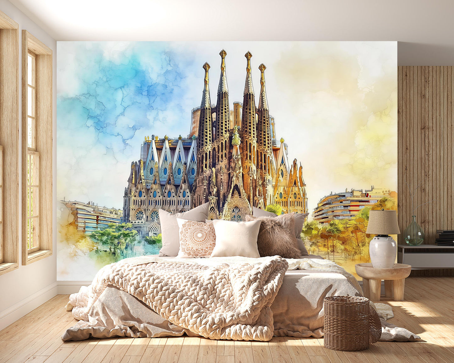 Barcelona Sagrada Familia Mural – Spain Landmark Wall Art Wallpaper Vn950