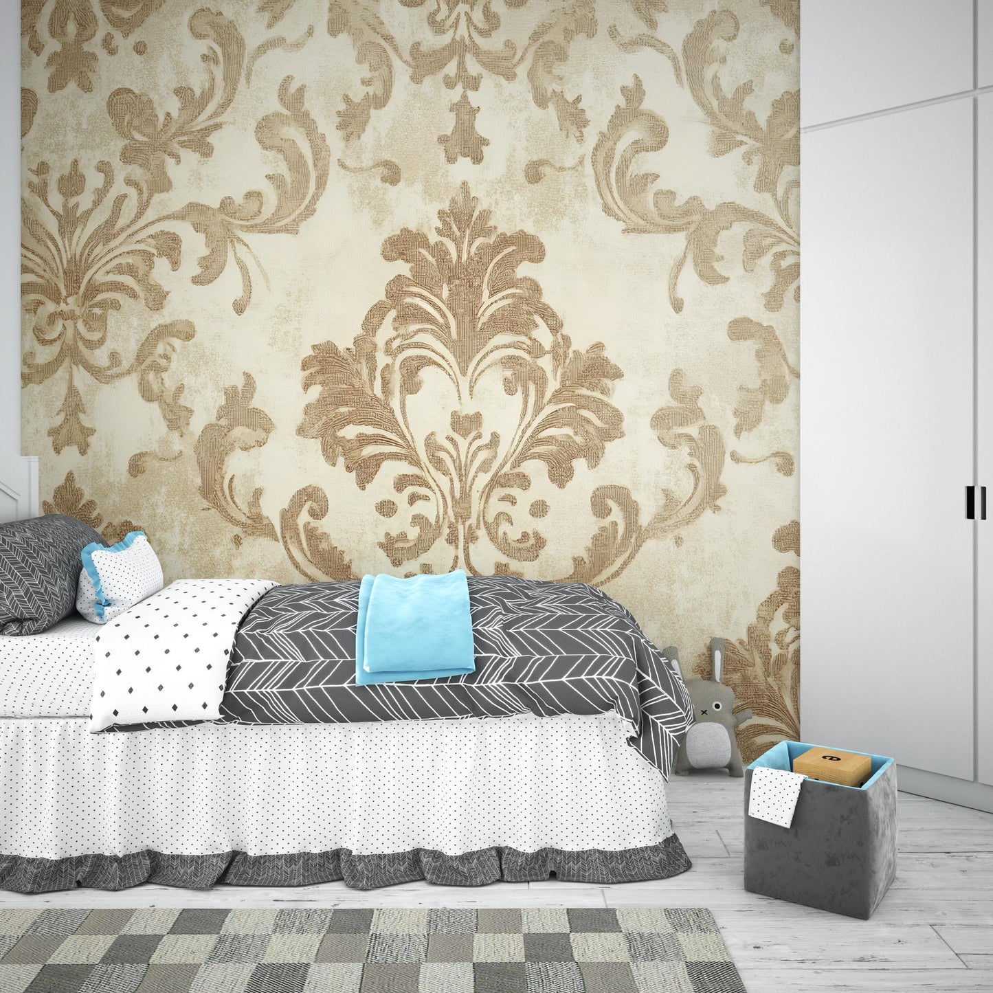 Luxury Modern Bed with Velvet Upholstery, Unique Arched Headboard, Glam Bedroom Decor, Minimalist Floor Bed, Neutral Tones Vn634