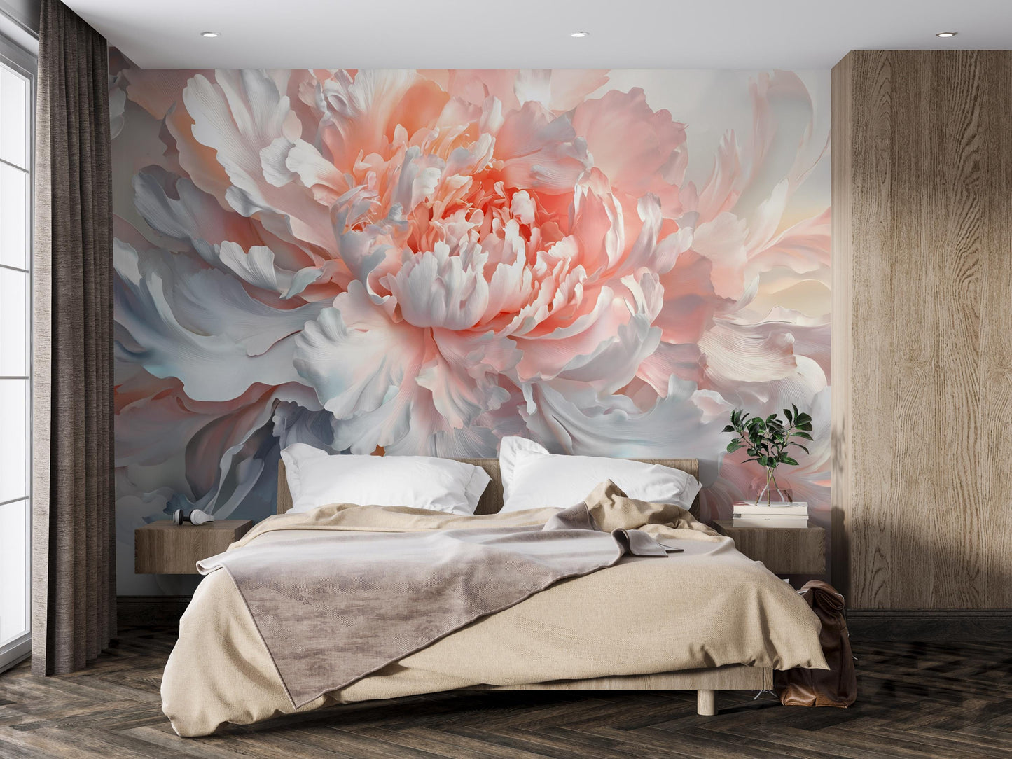 Blush Peony Wall Mural – Large Floral Wallpaper for Bedroom | Romantic Flower Wall Art | Elegant Statement Wall Decor Vn471