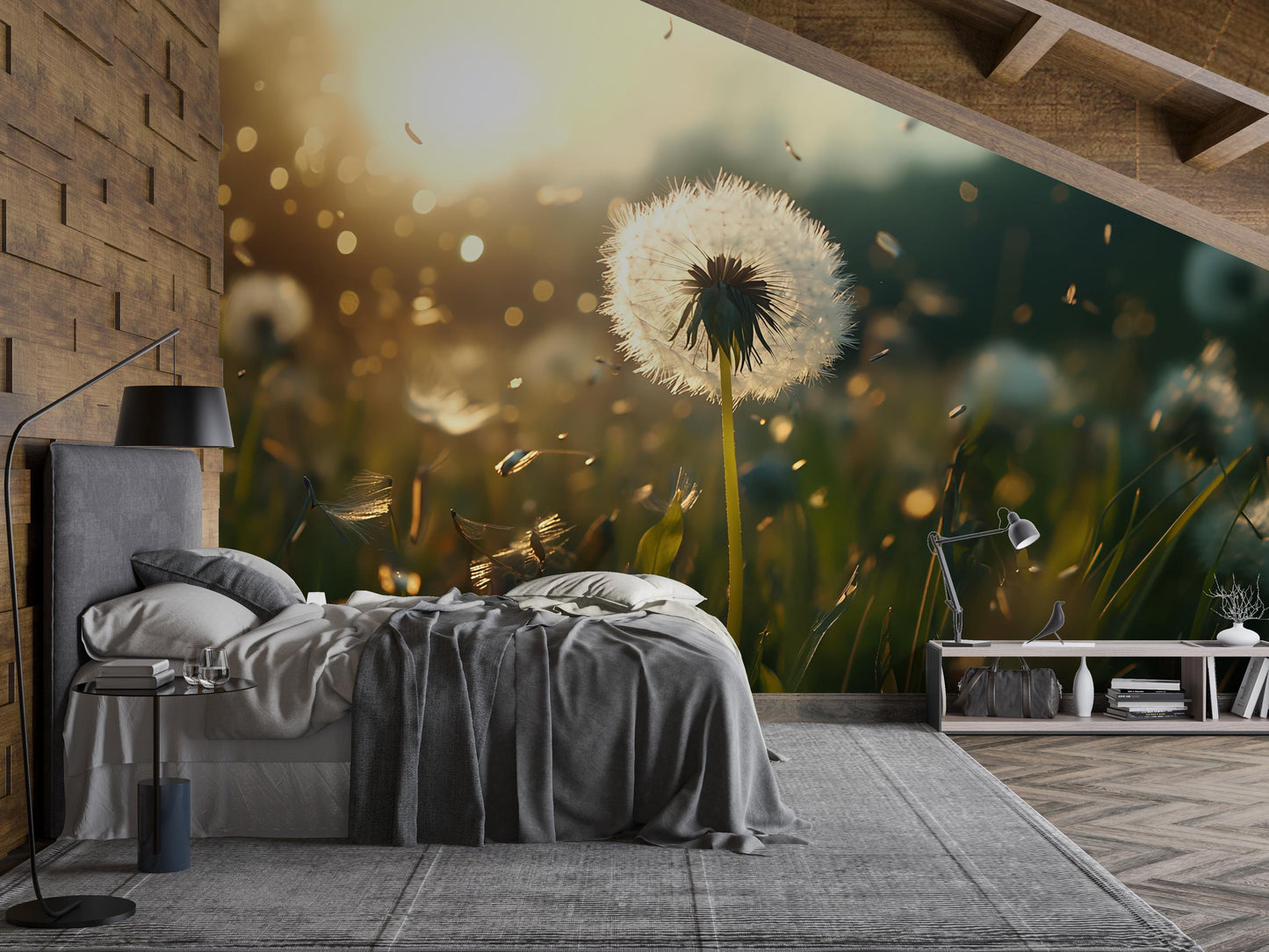 Dandelion Field Wall Mural – Nature Bedroom Wallpaper – Botanical Decor for Accent Walls Vn567