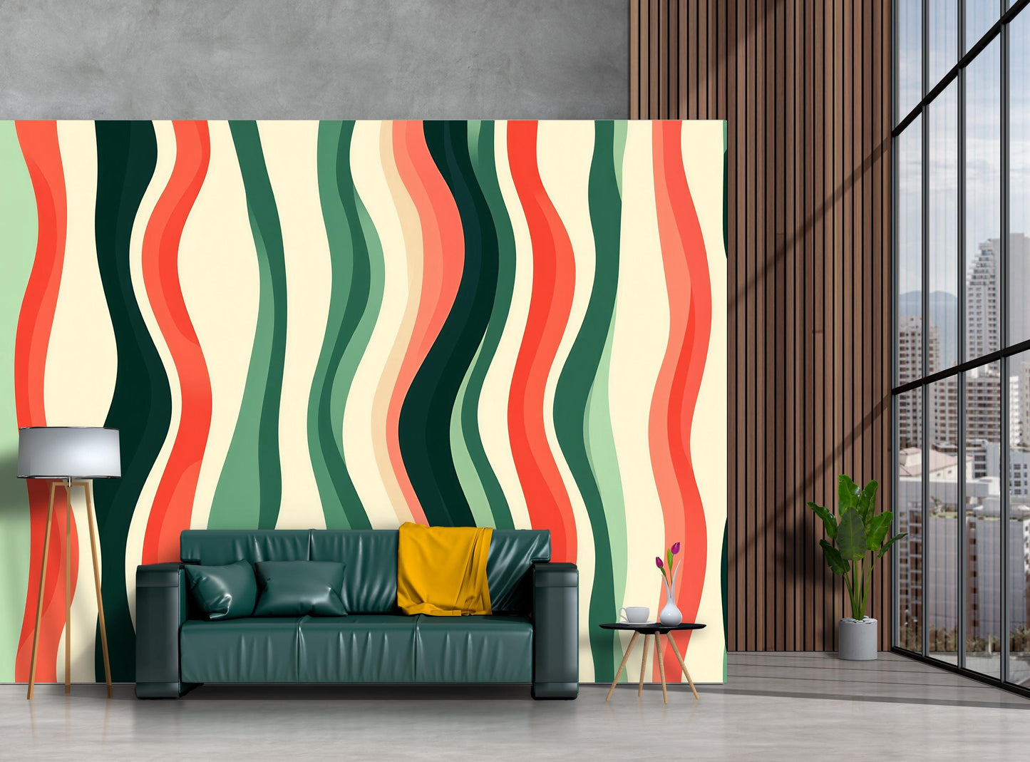 Retro Wave Stripe Wallpaper – Mid Century Modern Abstract Wall Mural Vn1018
