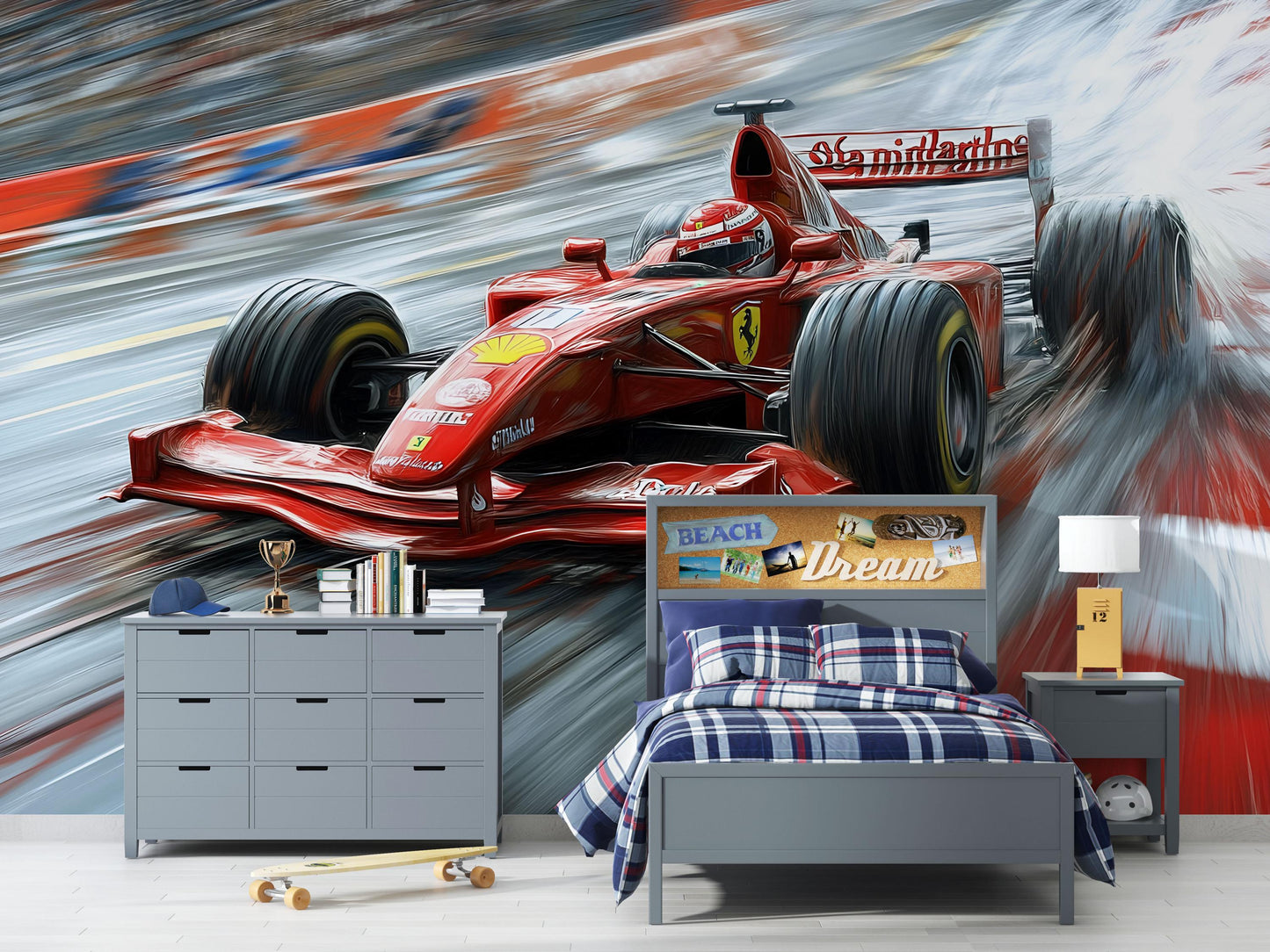 Ferrari Formula 1 Wall Mural – Red Racing Car Wallpaper for Boys Bedroom & Gamer Room Vn876