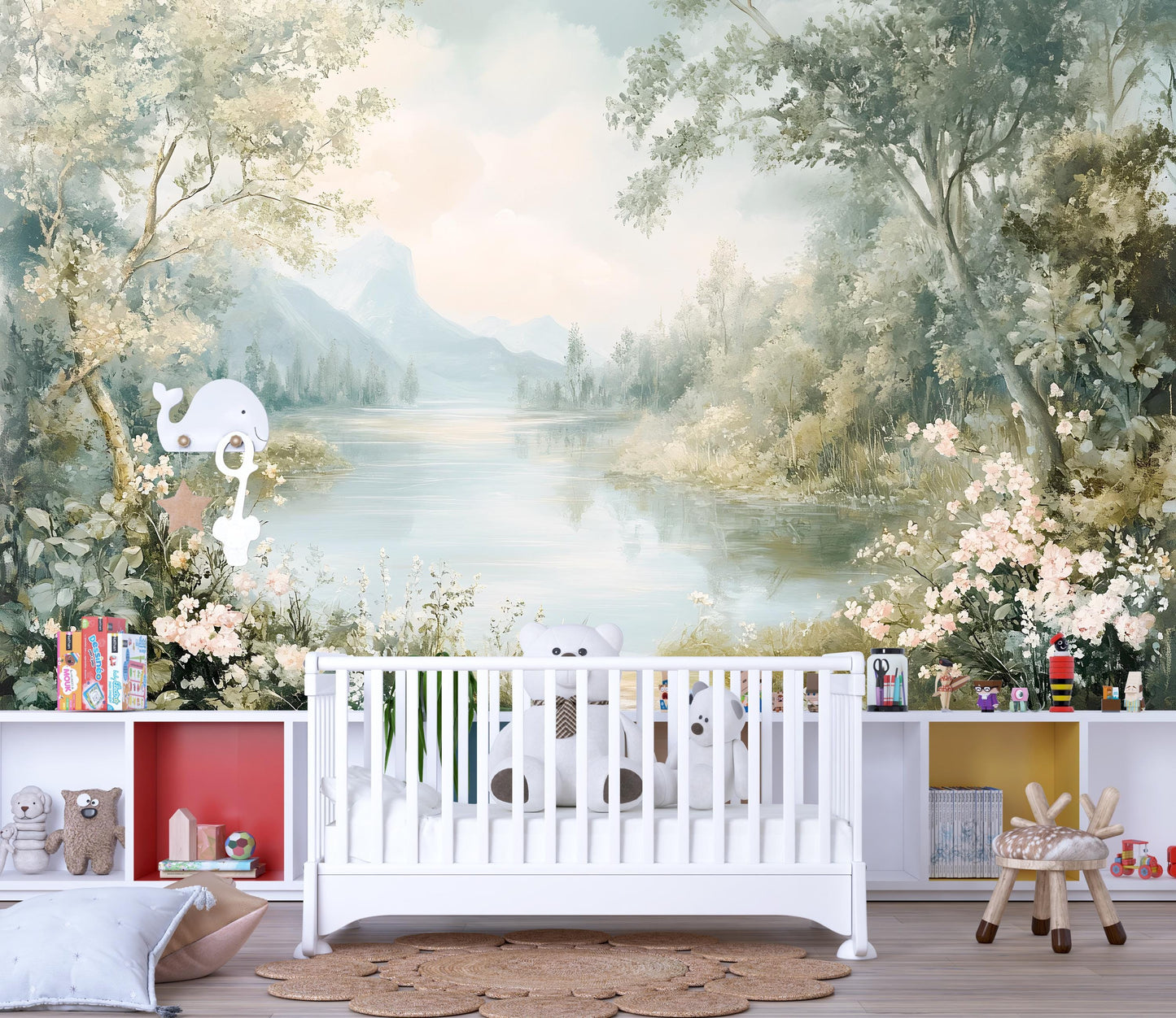 Floral Lake Wall Mural – Nature Landscape Wallpaper for Kids Room Vn973