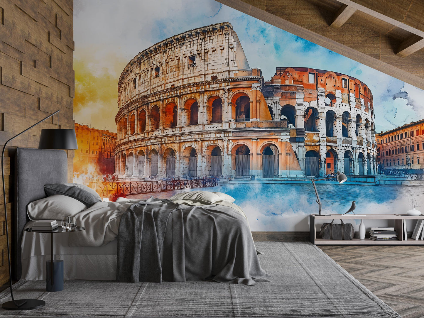 Rome Colosseum Wall Mural – Watercolor Ancient Italy Landmark Wallpaper Vn925