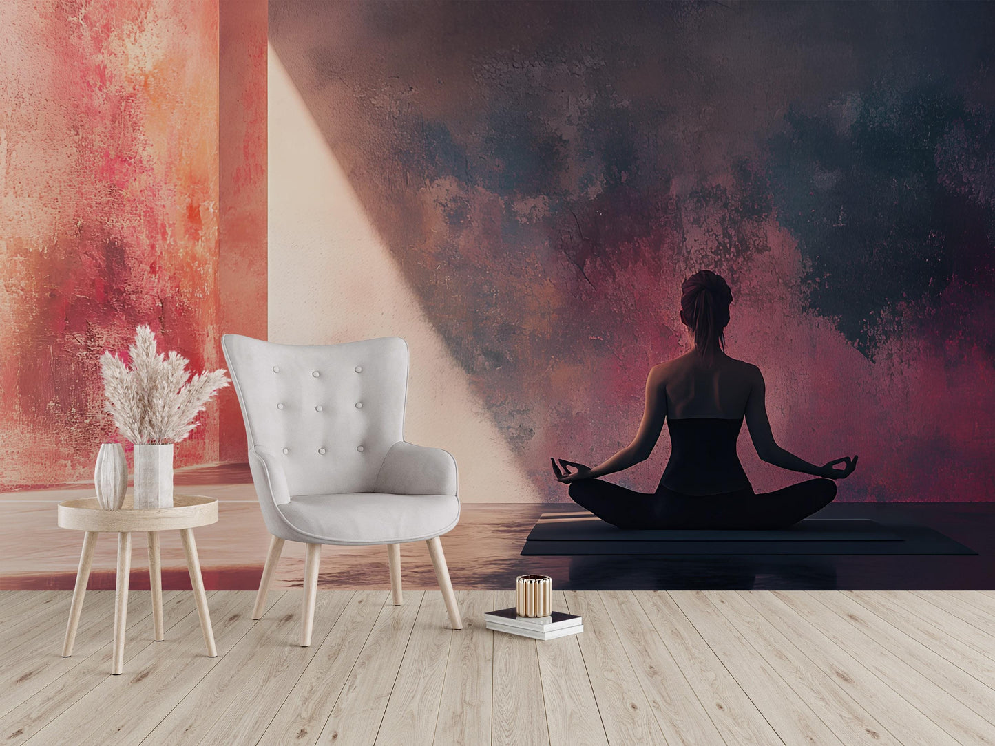 Yoga Meditation Wall Mural – Serene Zen Silhouette Art for Living Room, Wellness Studio, Spa Decor – Tranquil Mindfulness Poster Vn477