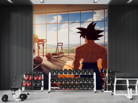 Anime Gym Wall Mural - Goku Inspired Fitness Decor - Motivational Workout Poster - Home Gym Wall Art - Bodybuilding Anime Wallpaper Vn140