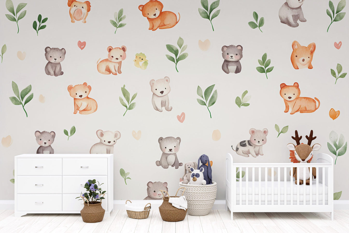 Cute Safari Animal Wall Decal | Nursery Wall Stickers | Baby Jungle Animal Wallpaper | Removable Kids Room Wall Art Vn494