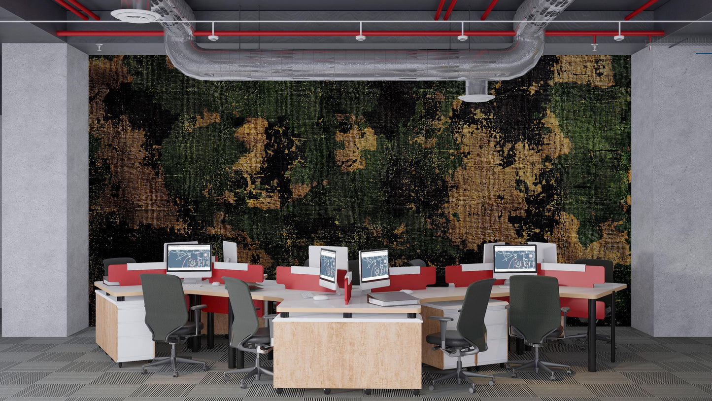 Modern Gym Wall Mural – Industrial Camo & Geometric Pattern, Fitness Center Decor Vn462