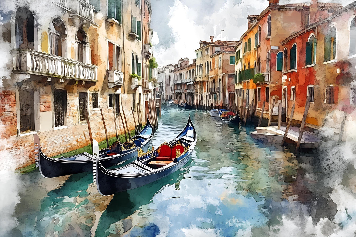 Venice Gondola Canal Wall Mural – Watercolor Italy Wallpaper for Bedroom & Living Room Vn922