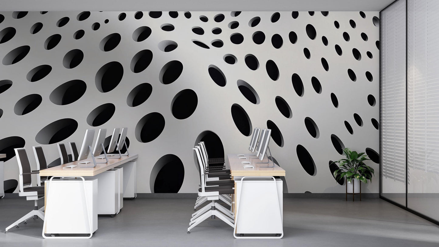 3D Geometric Wall Mural – Black and White Optical Illusion Wallpaper, Modern Accent Wall for Office or Home Vn849