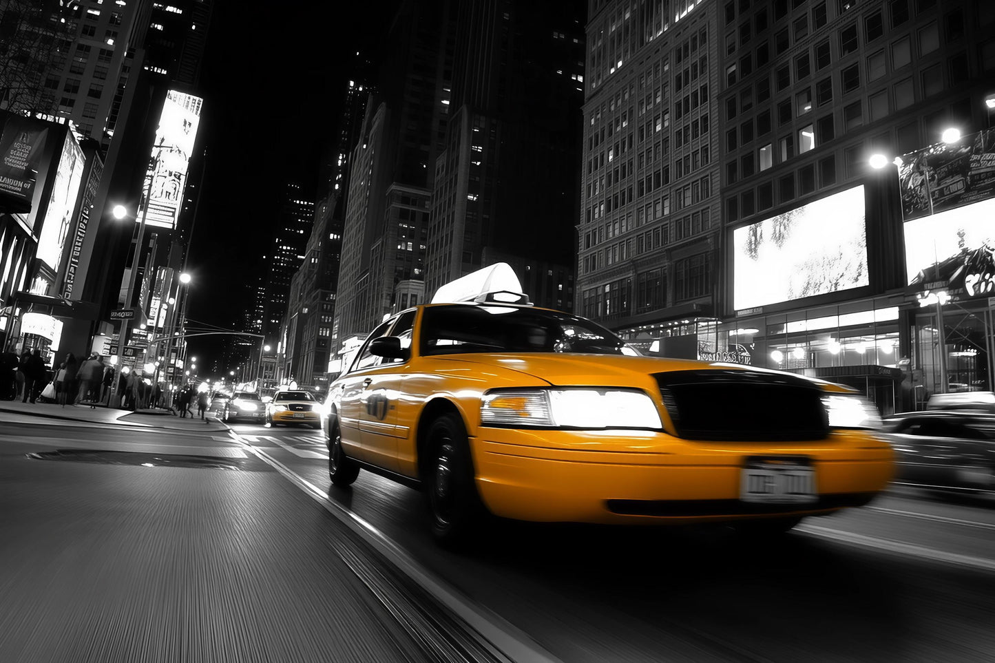 NYC Taxi Wall Mural – Yellow Cab Black White City Wallpaper Vn905