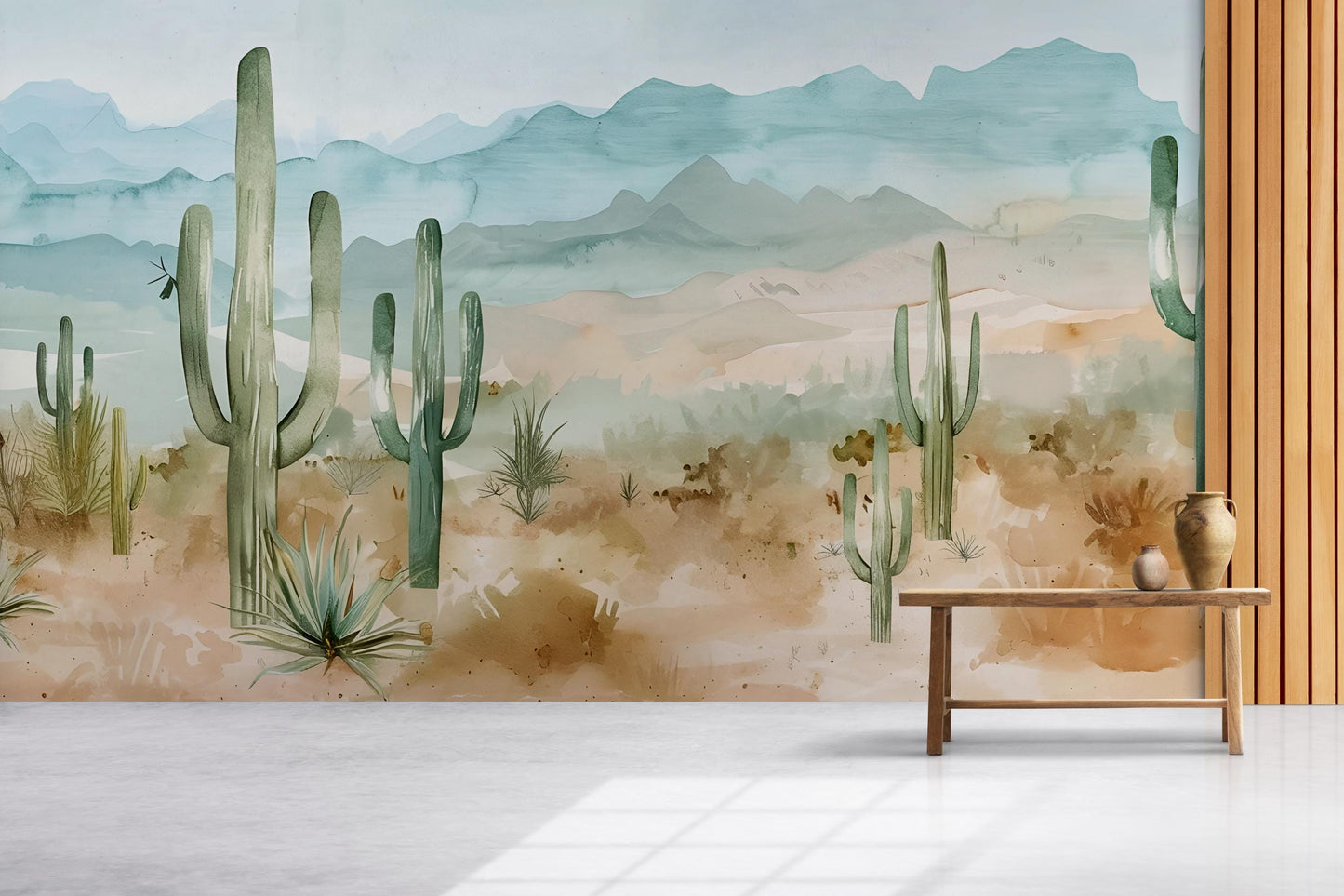 Desert Cactus Wall Mural – Southwestern Mountains Boho Wallpaper Vn1006