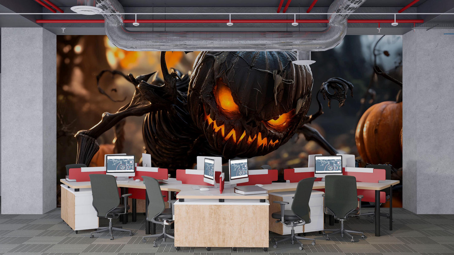 Evil Pumpkin Monster Wall Mural – Creepy Halloween Horror Office & Home Décor Vn794