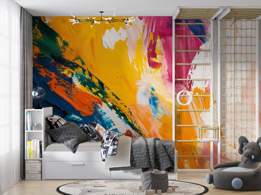 Abstract Colorful Wall Mural – Modern Brushstroke Paint Wallpaper, Artistic Accent Wall Decor for Bedroom, Office or Living Room Vn1073