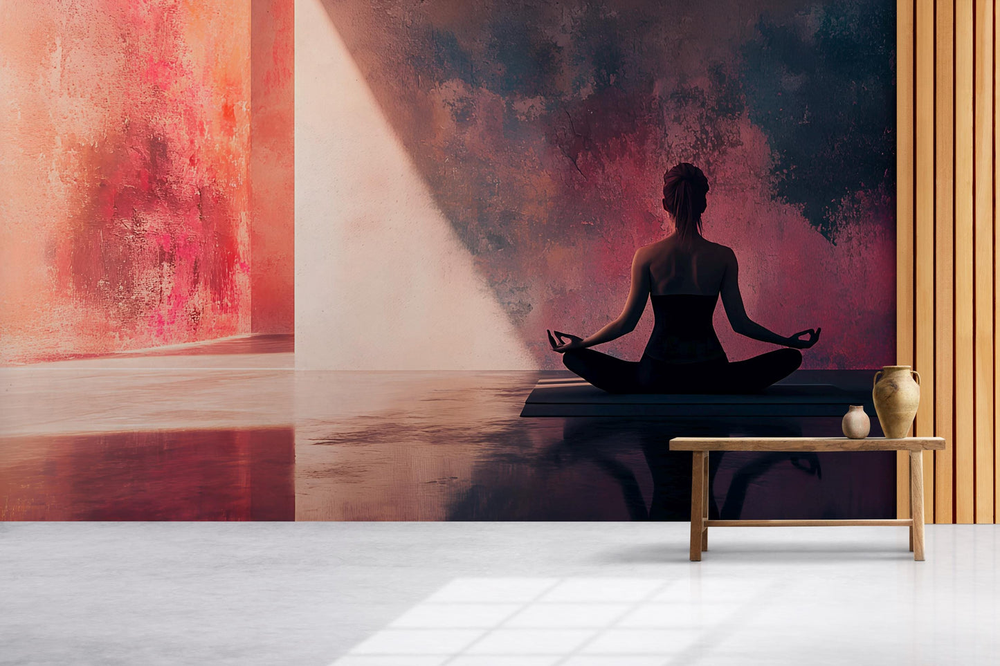 Yoga Meditation Wall Mural – Serene Zen Silhouette Art for Living Room, Wellness Studio, Spa Decor – Tranquil Mindfulness Poster Vn477