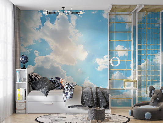Blue Sky Clouds Wallpaper – Bright Sky Wall Mural for Bedroom & Living Room Decor Vn1017