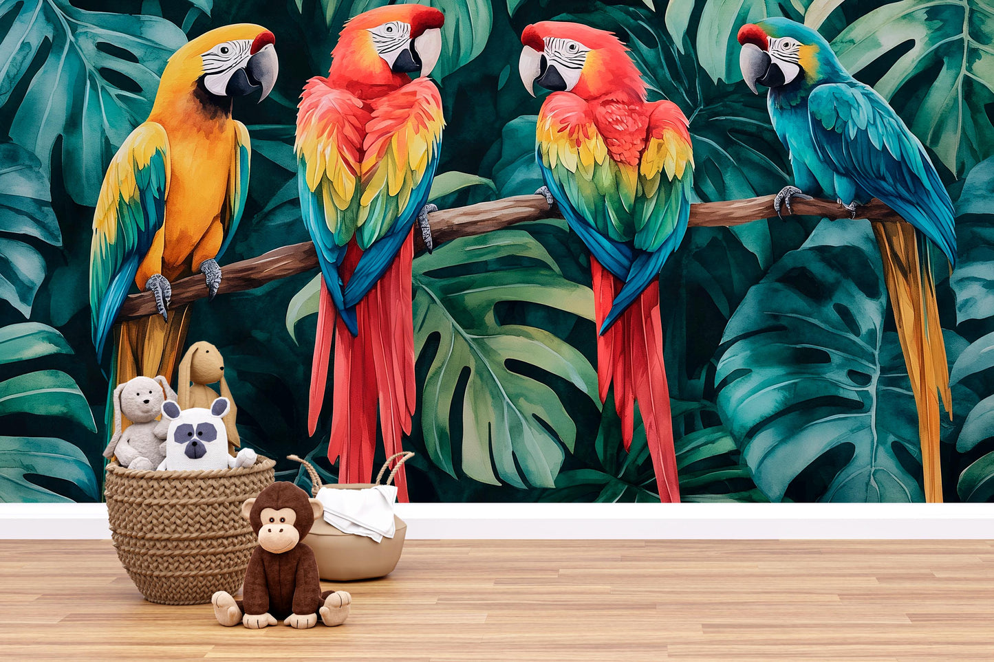 Tropical Parrots Wall Art – Colorful Jungle Bird Print Vn958