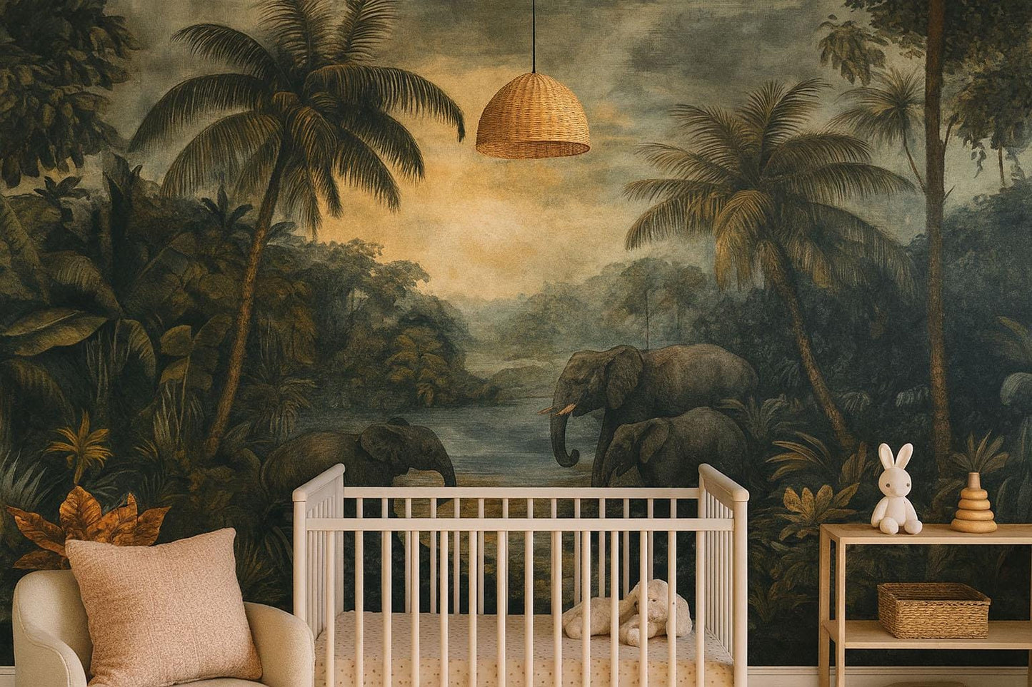 Elephant Jungle Safari Kids Wall Mural – Wildlife Nursery Adventure Wallpaper  Vn833