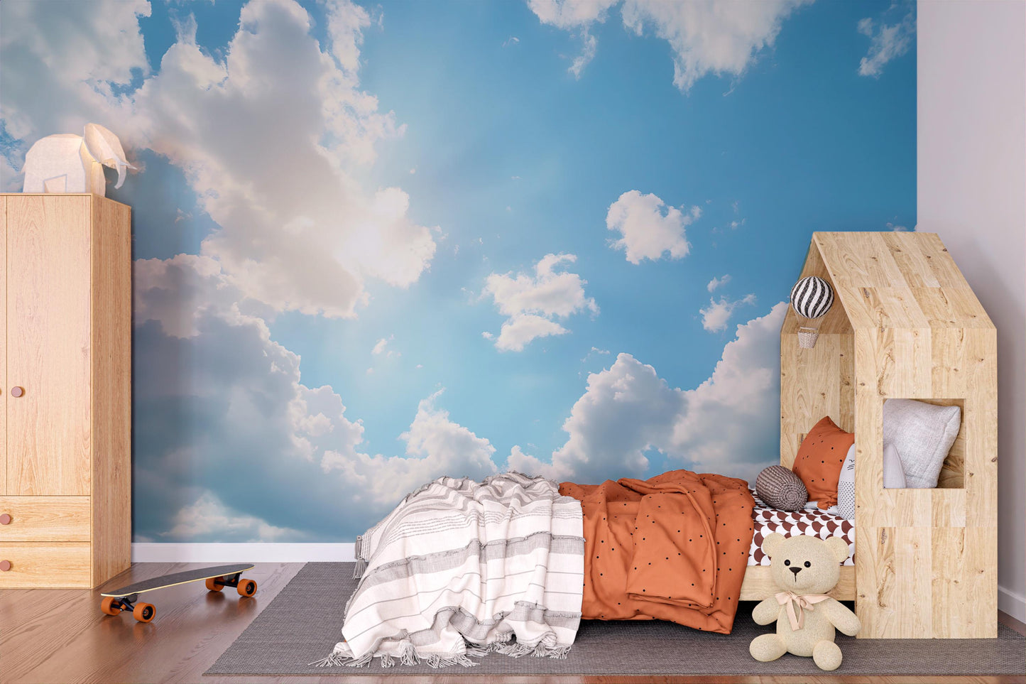 Blue Sky Clouds Wallpaper – Bright Sky Wall Mural for Bedroom & Living Room Decor Vn1017