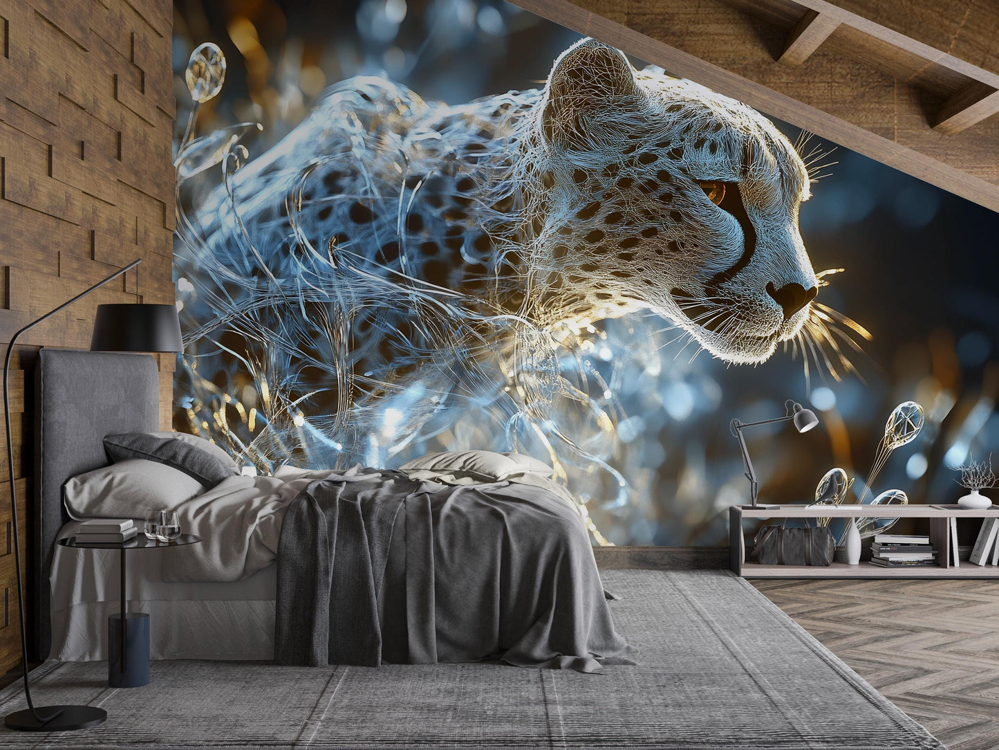 Fierce Leopard Jungle Wall Mural – Large Wild Cat Art for Living Room – Jungle Predator Wallpaper for Home Decor Vn542