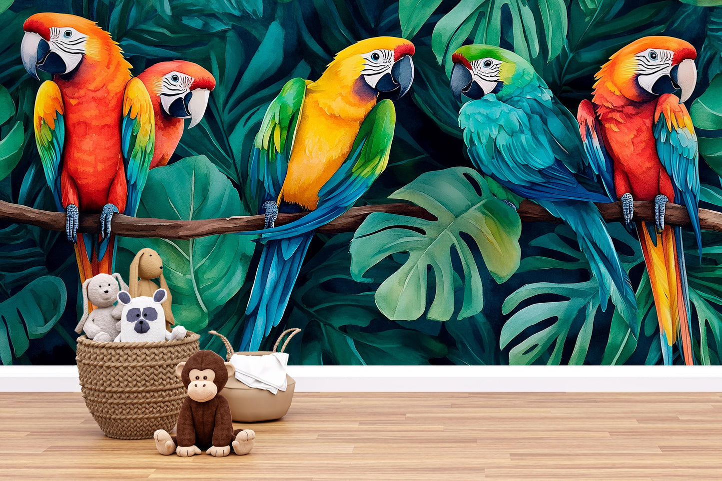 Tropical Parrot Wall Mural – Colorful Jungle Nursery Decor Vn960